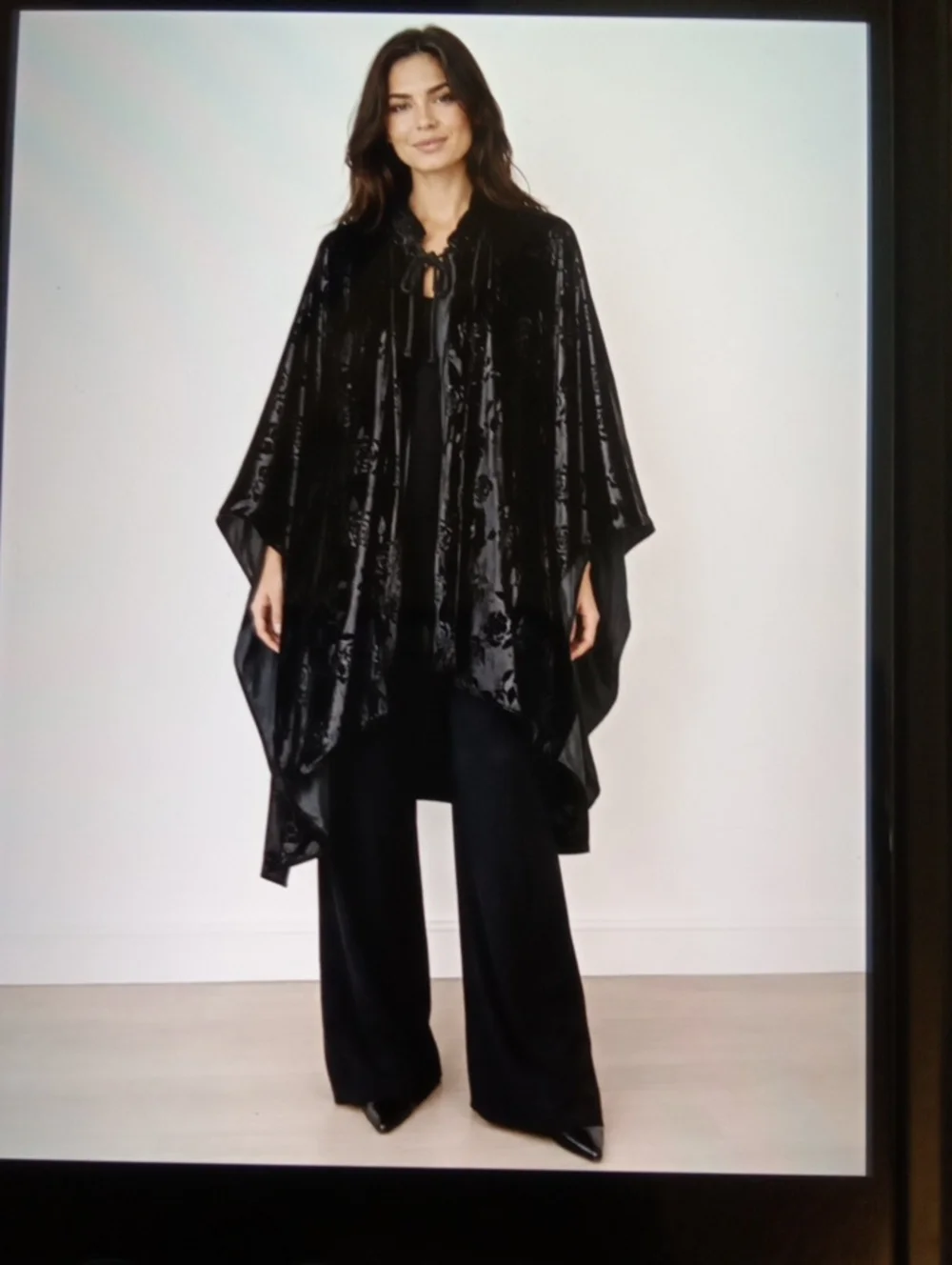 Alberto Capraro Black Burnout Velvet Floral Cape Batwing Gothic Renaissance